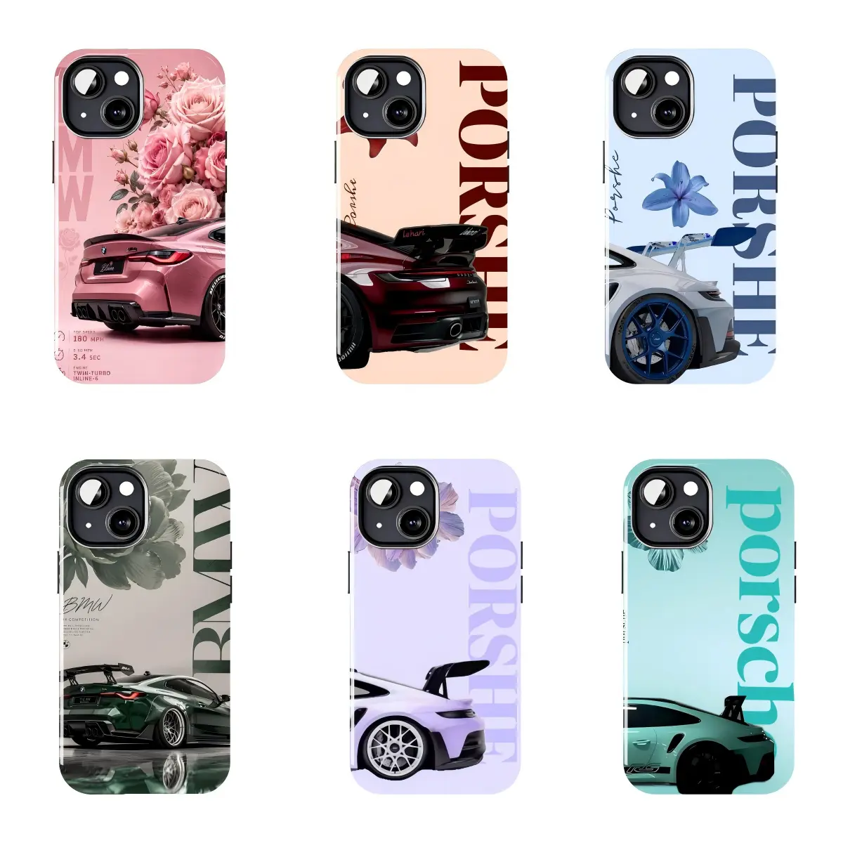 P-Porsche Inspired Phone Case, Supercar Racing Artwork, European Luxury Car Aesthetic, Pink Red Green Sports Coupe Design, Trendy Automotive Style Protective Cover Gift Compatible with iPhone 11–17 Pro Max/Plus series and Samsung Galaxy S23–S25 series.