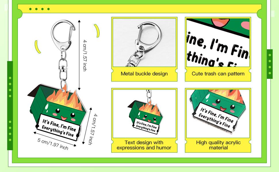 72/100 Pcs Dumpster Fire Keychain Emotional Support Keychain Christmas Employee Appreciation Gift Acrylic Keychain Encouragement Gift for Students Coworker Christmas White Elephant Gift Daily Exchange Gift Multi-scene Applicable Office Supplies