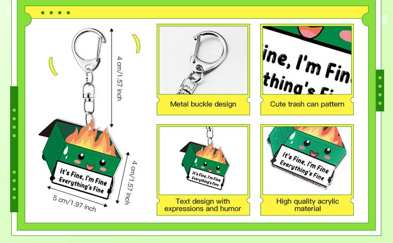 72/100 Pcs Dumpster Fire Keychain Emotional Support Keychain Christmas Employee Appreciation Gift Acrylic Keychain Encouragement Gift for Students Coworker Christmas White Elephant Gift Daily Exchange Gift Multi-scene Applicable Office Supplies
