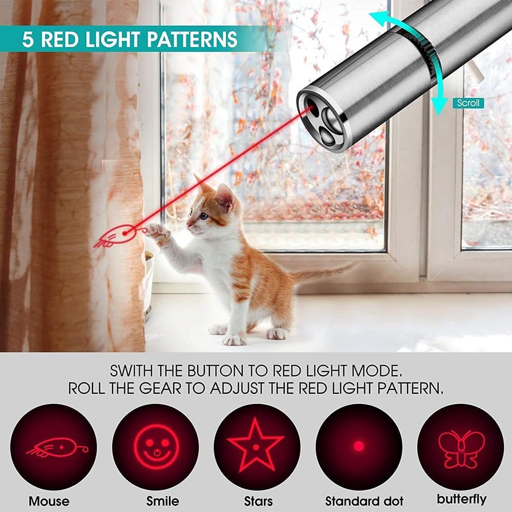 Laser cat toy, suitable for indoor play, 5 adjustable modes, interactive pet training light and movement toy, fun gift, suitable for cats, dogs, kittens, puppies and small pets.