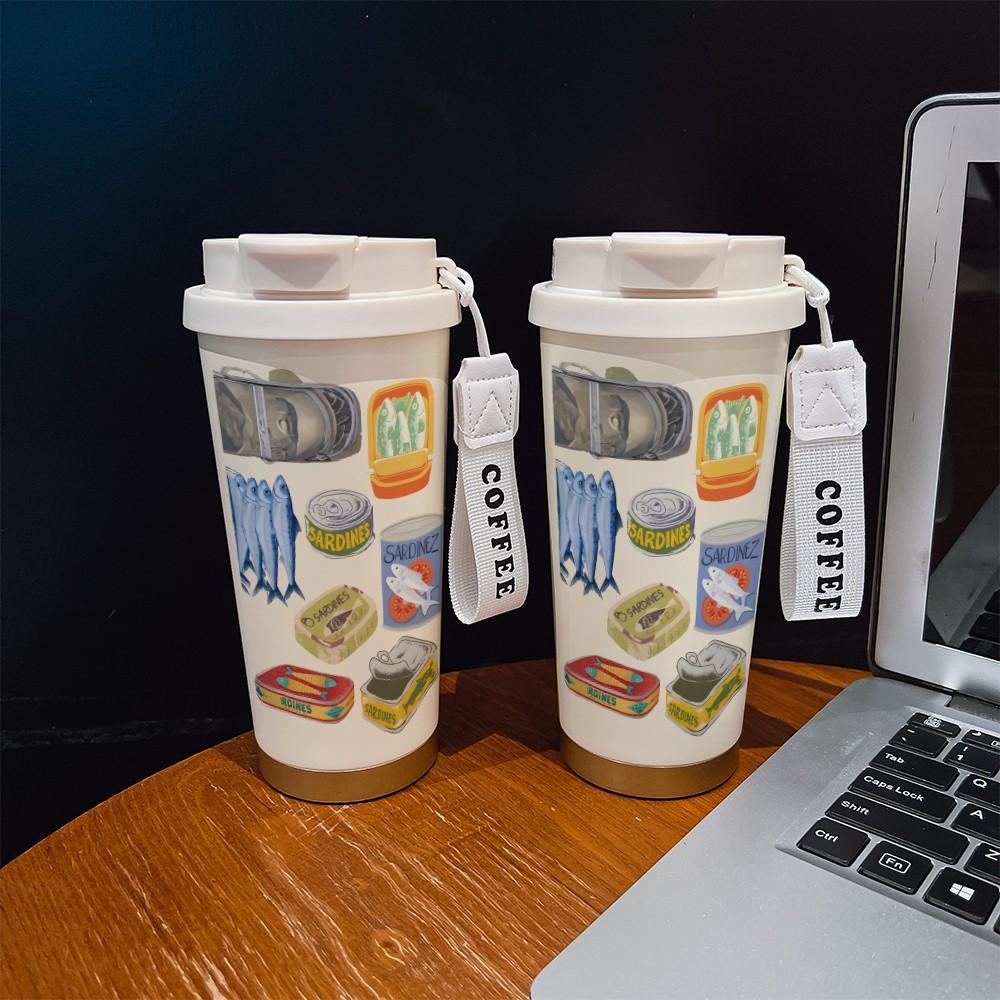 Abstract Fish Pattern Coffee Cup, Portable Dual Drink Insulated Tumbler, Heat/cool Keeper, Boho Style, Office, Travel, Outdoor Essential