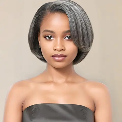 Silvery Wavy Bob Wig, Layered Synthetic Ombre Short Straight Hair, High Temperature Fiber, Rose Net Cap for Daily & Party Use, Premium Synthetic Wigs