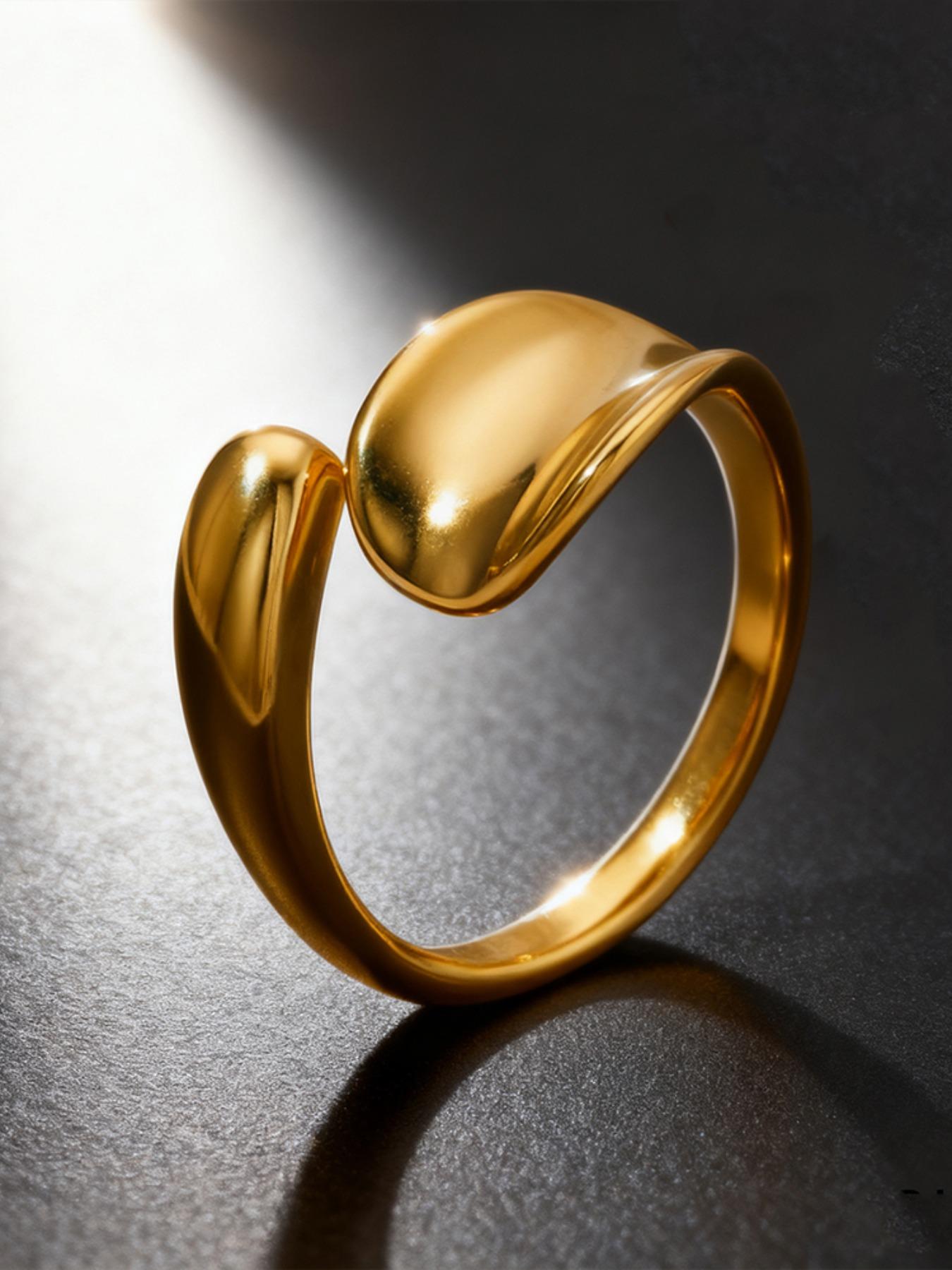 Women's Stainless Steel Open Ring, Simple Irregular Shape Electroplated Titanium Steel Jewelry, Perfect Gift for Women