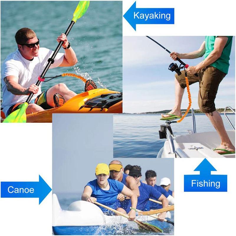 3-Pack of Premium Reflective Elastic Kayak Paddle Leashes - Safety Hooks, Coiled Lanyards, Anti-Lost Ropes, Durable Polyester Construction, Essential Accessories for Rowing Boats and Water Sports