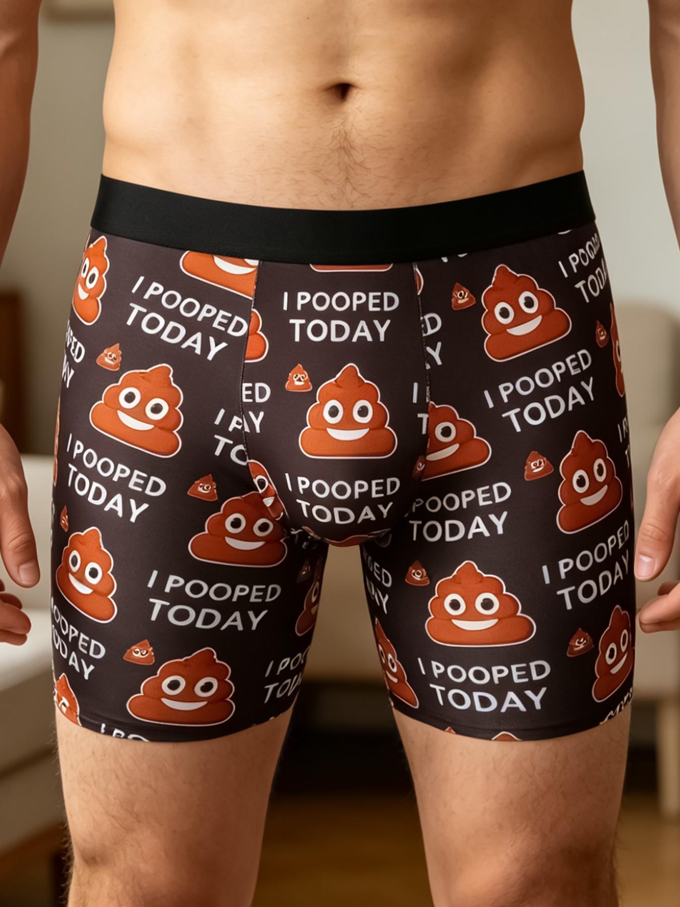 Men's Funny 'i Pooped Today' Print Briefs, Creative Fun Pattern Underwear, Comfortable Elastic Waist Boxer Shorts, Humorous Prank Gift