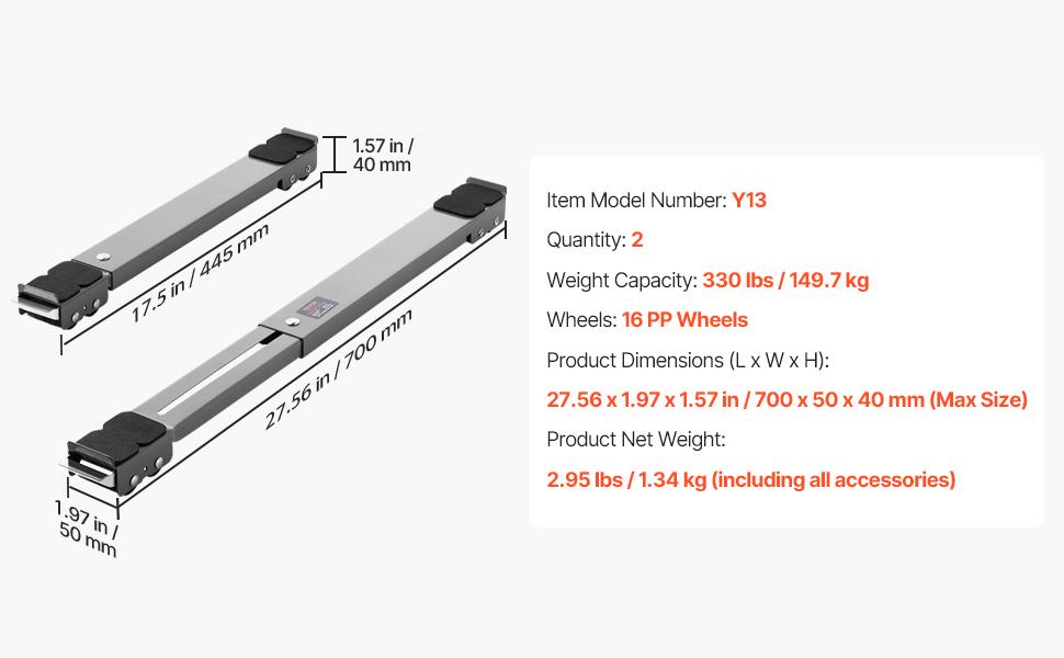 VEVOR Heavy Duty Appliance Rollers, 330 lbs Load Capacity, Furniture Dolly Mobile Roller with Adjustable Base for Washer and Dryer, Extendable Appliance Rollers Easily Move Washing Machines, Gray