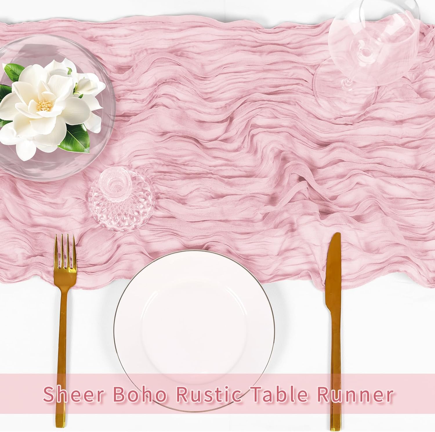 Crinkled Gauze Festive Table Runner, Semi-Sheer Boho Bali Voile Table Runner, Perfect for Wedding, Birthday, Party, Holiday and Home Decorations