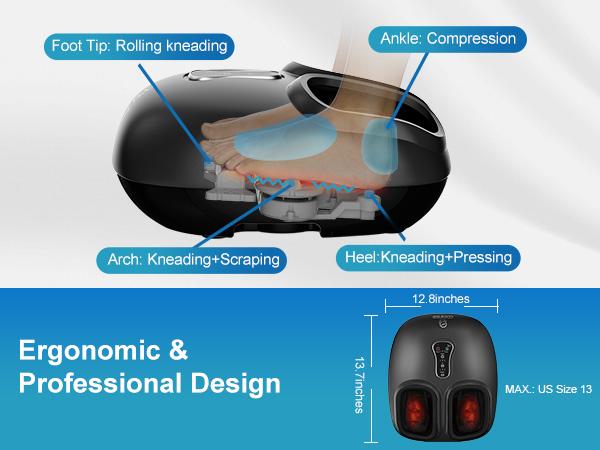 COMFIER Shiatsu Foot Massager with Heat, Vibration,Rolling Compression Feet Massager Machine for Plantar Fasciitis,Neuropathy Pain,Gifts for Her,Him Fits Size up to 13“ Multiple Modes