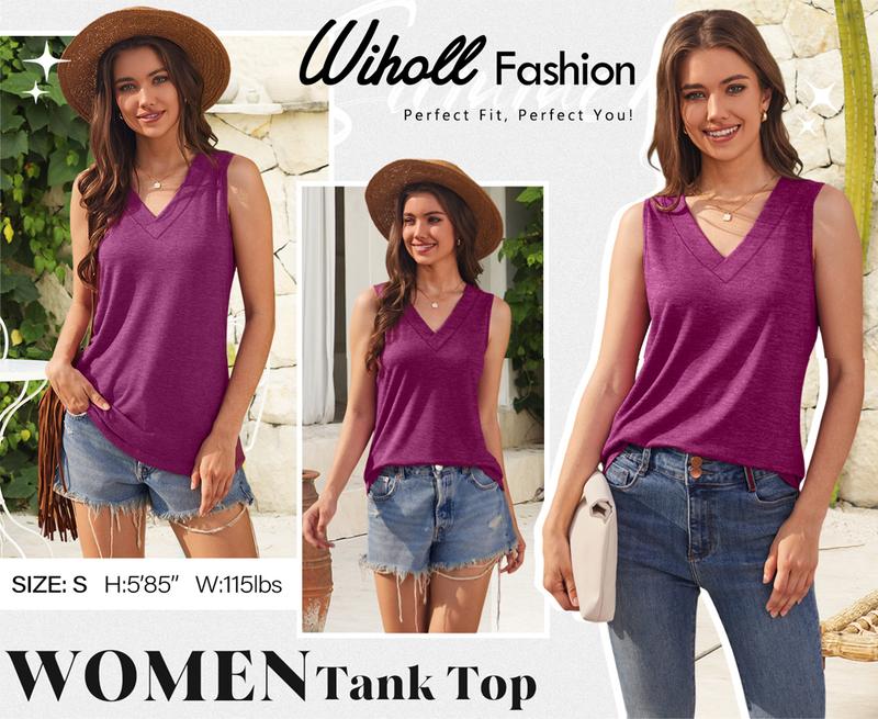 WIHOLL Tank Tops for Women Summer V Neck T Shirts Trendy Sleeveless Basic Tee Loose Fit 2025 Fashion