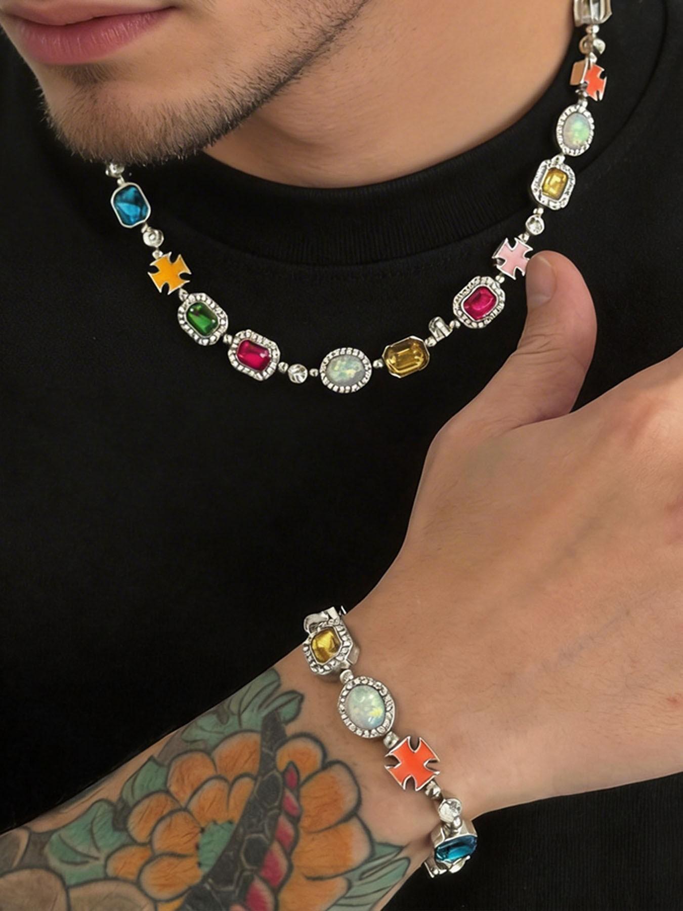 Elegant Zircon Jewelry Set, Unisex Necklace and Bracelet Combo, Perfect Gift for Couples, Ideal for Birthdays and Special Occasions