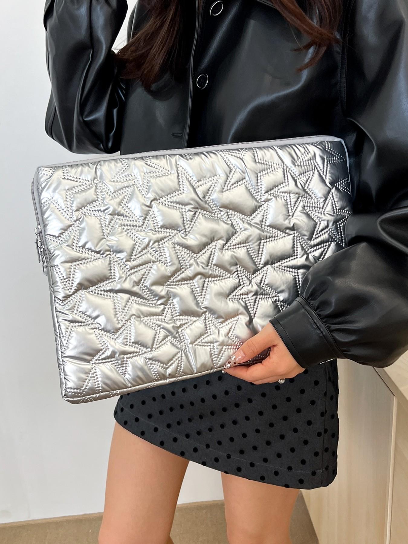 Star Pattern Laptop Backpack, Silver Color Five-Point Star Design, Multi-Size Notebook Case, Ideal for Teachers and Students