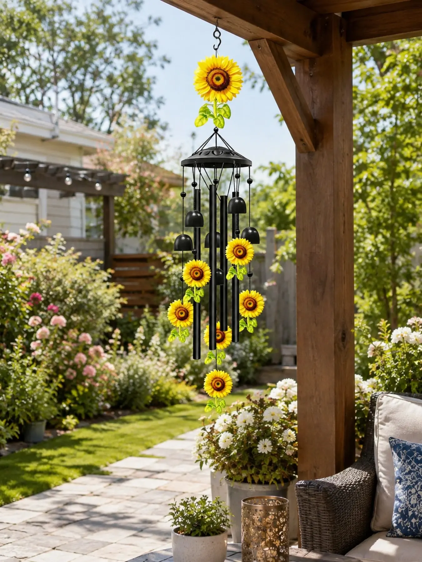 Outdoor Sunflower Wind Chime, Sunflower Design, 36" Aluminum Material Gift, Home Garden Patio Decoration, Birthday Sunshine Gift, Women's Memorial Gift, Gift Option