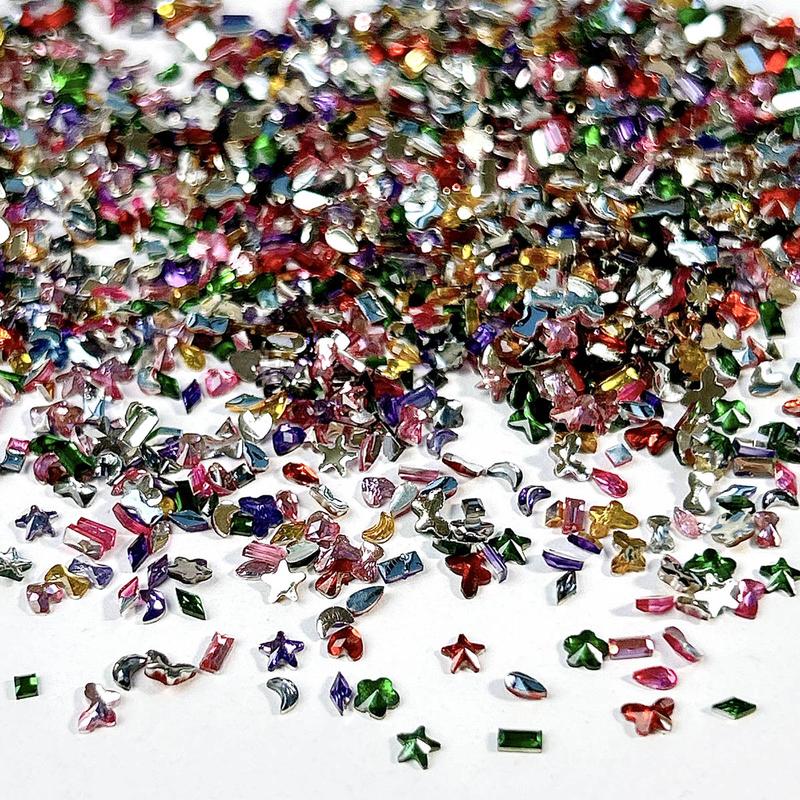 3000PCS Irregular Mini Flatback Rhinestones Nail Charms Multiple Styles Colorful Butterfly Moon Flowers Heart Resin Nail Gems DIY Sweet Wind Nails, Rhinestone Decorated Butterfly