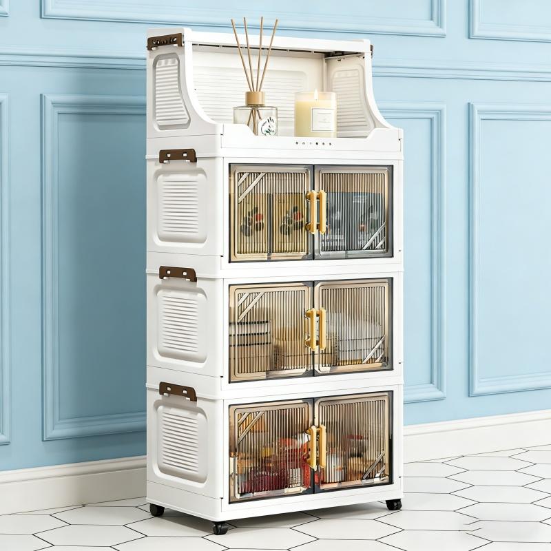 Foldable Multi-Layer Storage Cabinet with Wheels, Space-Saving Design, Ideal for Bedroom & Study Room Organization