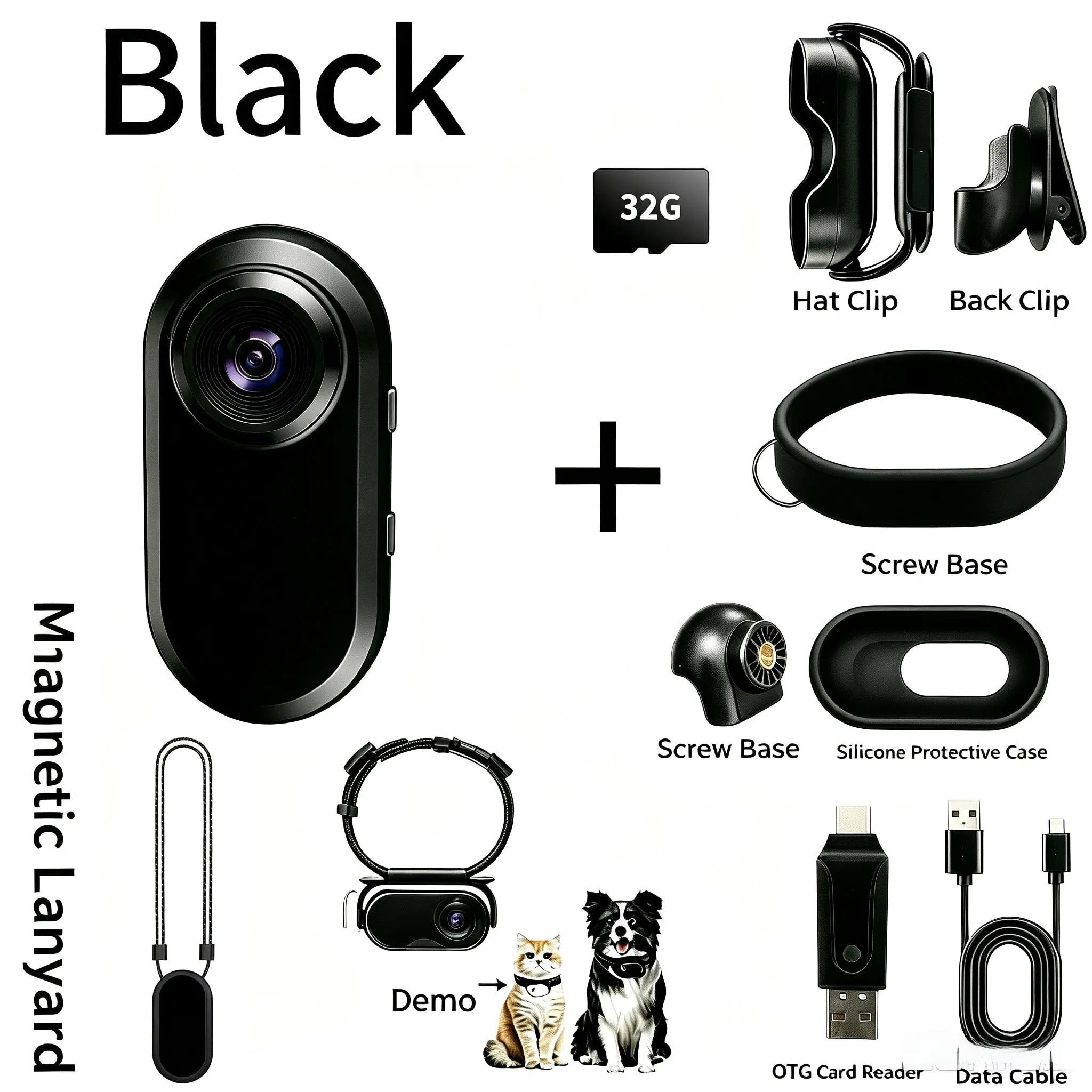 Mini Body Camera with Memory Card, POV Camera with Magnetic Pendant, Wearable Body Cameras with Audio and Video Recording, Action Camera for Sports, Hiking, Fishing, Vlogging