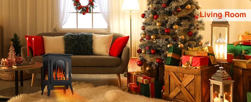 R.W.FLAME Electric Fireplace Heater, 20" Freestanding Fireplace Infrared Stove 1000W/1500W, 3D Realistic Flame Effects, Adjustable Brightness and Heating Mode