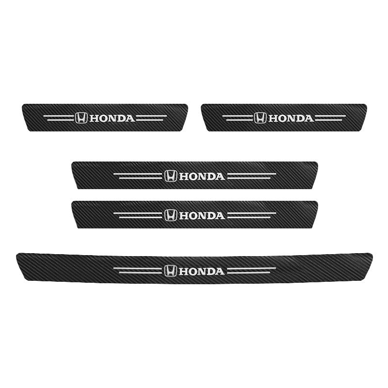 5Pcs For Honda Civic City Accord Odyssey CRV Hrv Jazz CBR Leather Carbon Fiber Car Door Sill Protector Threshold Stickers Automobile parts Car Accessories