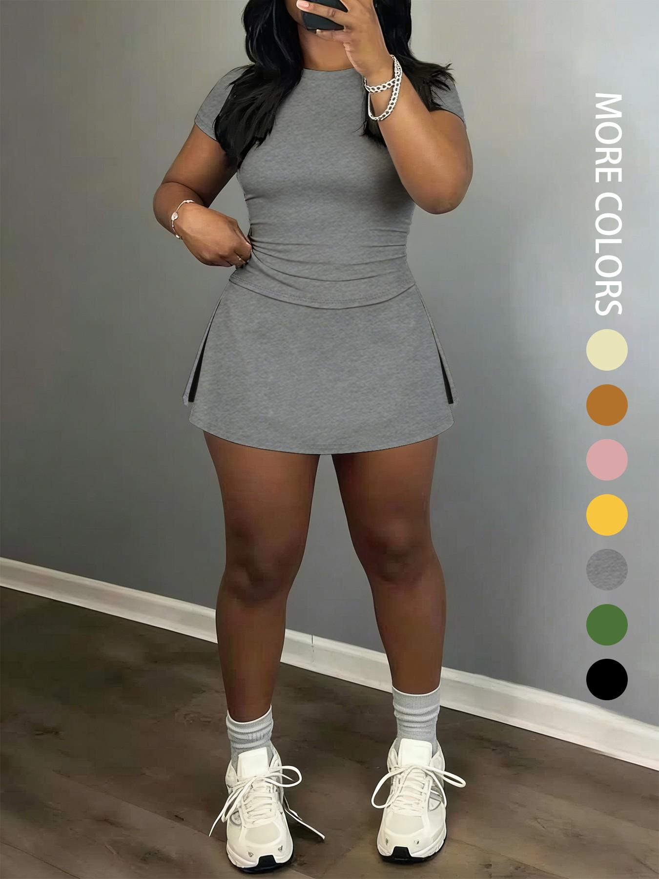 Women's Short Sleeve Casual Sporty Set, 2-Piece Women's Fashionable Daily Wear & Active Lifestyle Clothing, Workout Casual Wear Women's Short Sleeve Casual Sporty Set, 2-Piece Women's Fashionable Daily Wear & Active Lifestyle Clothing, Workout Casual Wear