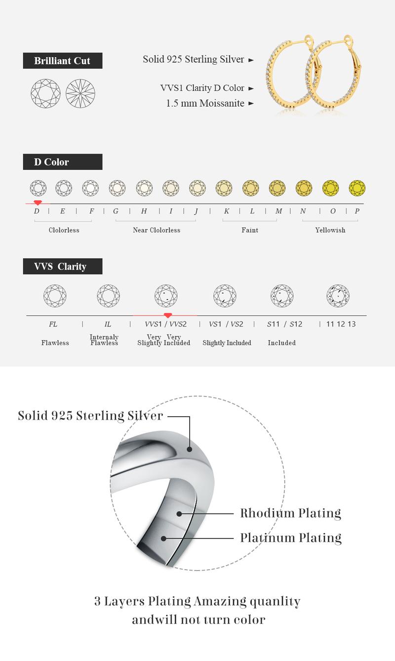 ALL Synthetic Moissanite Hoop Earrings  D Color VVS1 For Woman Fashion Jewelry Temperament Girl's Daily Wear earrings E001
