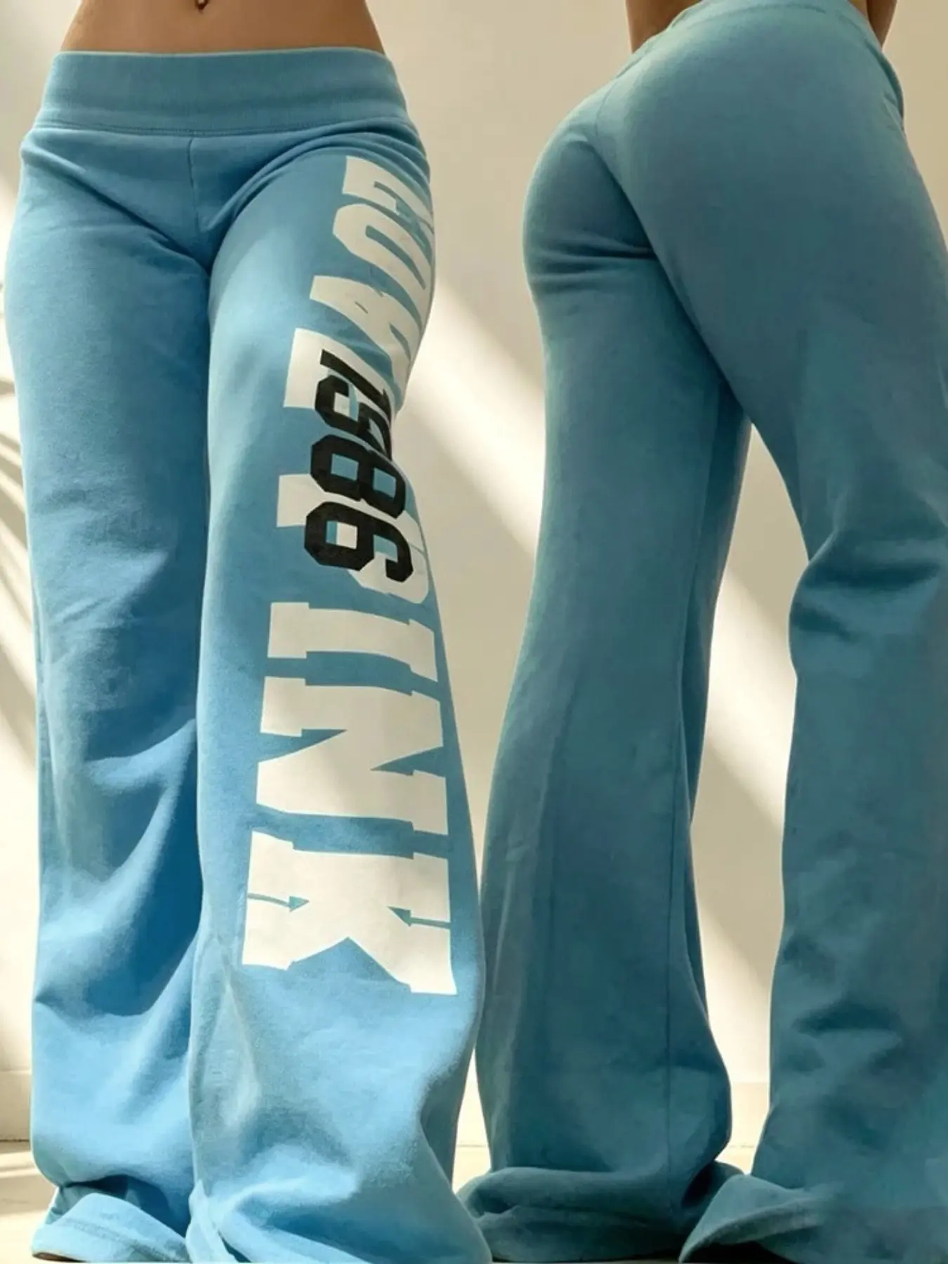 Y2K aesthetic high waist leg lengthening slim side letter graphic flared sweatpants elastic waist street daily lounge workout vintage 90s retro bottoms women teen hip hop streetwear relaxed flare jogger comfy daily out trousers urban leisure dating casual