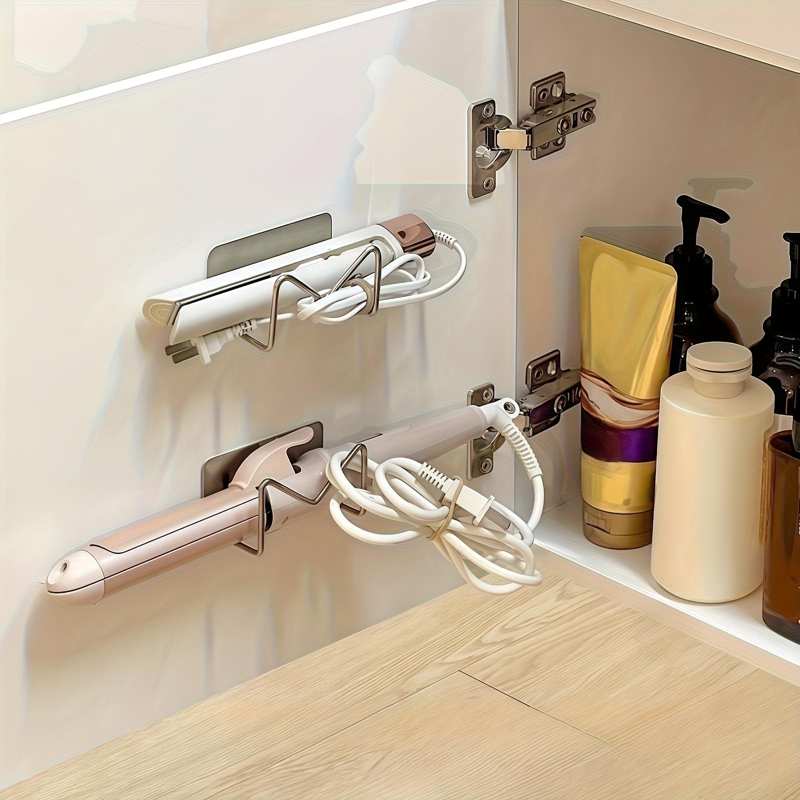 No-drill stainless steel curling iron holder, wall-mounted self-adhesive hair tool organizer, space-saving curling iron, straightener, and beauty tool storage rack, suitable for bathroom and dressing table