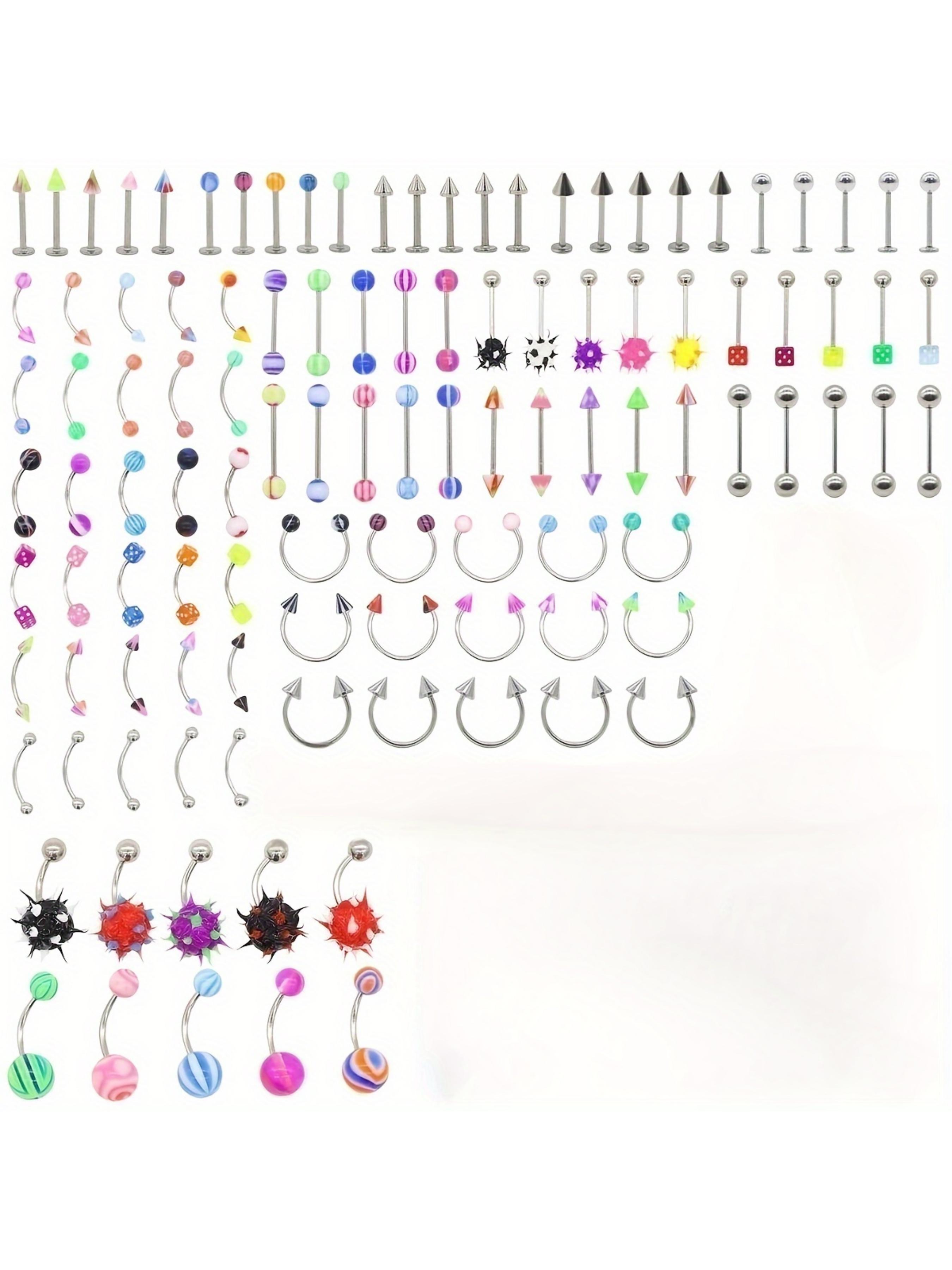 CrazyPiercing Lot of 110PCS Body Jewelry Piercing Eyebrow Navel Belly Tongue Lip Bar Ring