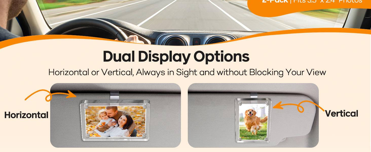 2Pcs Car Visor Photo Clip, 3"x 3.5" Magnetic Square Picture Frame for Car Sun Visor – Clear Acrylic Display for Family or Pet Photos, Easy Clip-On Photo Holder for Car Interior, Auto Accessories Gift for Drivers Mother's Day,Father's Day