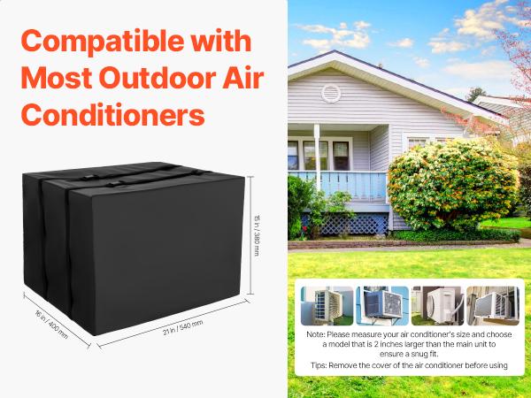 VEVOR Air Conditioner Cover, 20.87x 15.75x 14.96 inch Ac Cover for Air Conditioning Unit, Double-Layer, Waterproof Polyester Fabric, Adjustable Shoulder Strap, Universal Size for Outdoor Outside