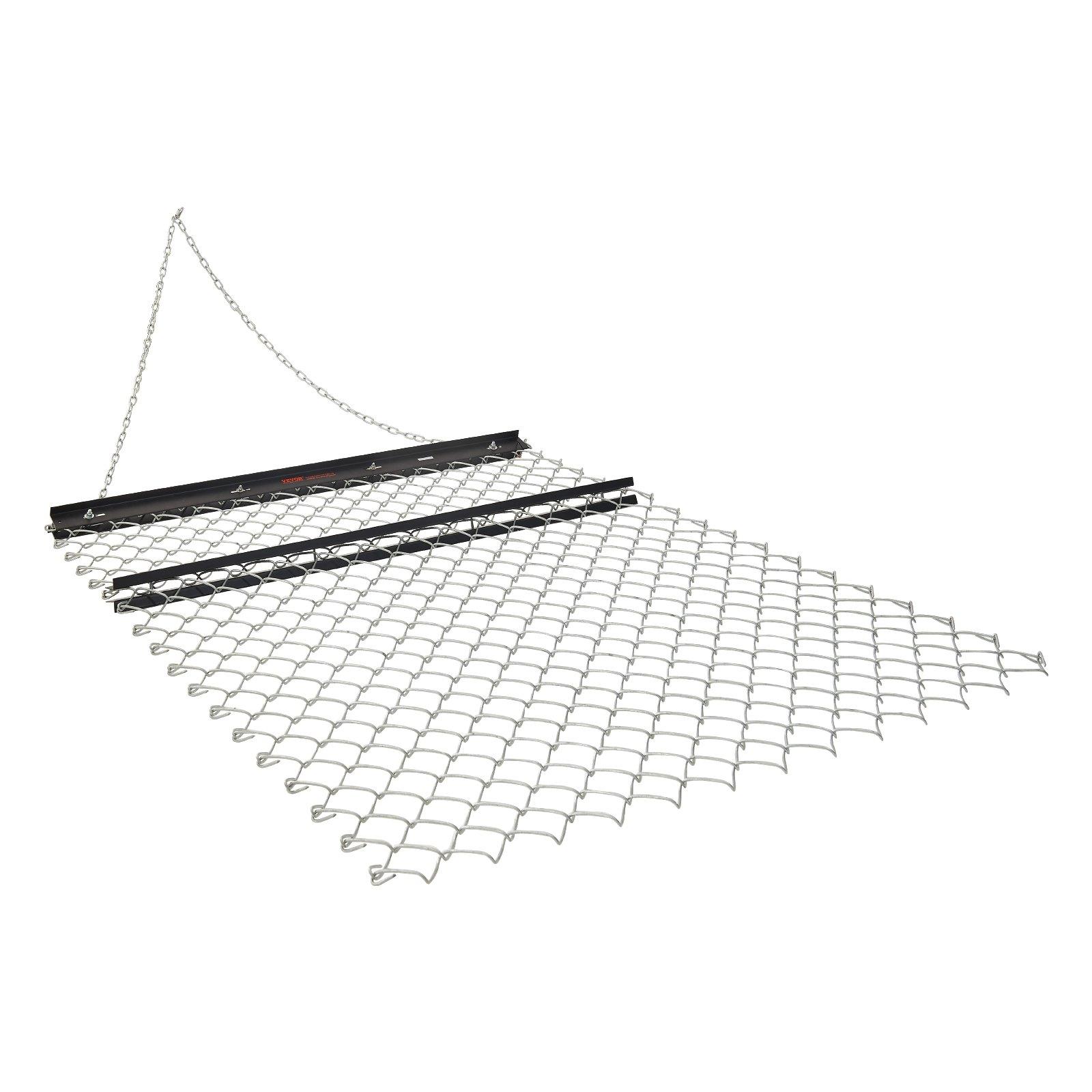 VEVOR Drag Harrow, 4 x 5 ft Chain Harrow - Made from Q235 Steel, UTV Tractor Attachments for Landscape Leveling or Sod Prepping, Durable Harrow Rake for Gravel Driveway, Farm Field Garden Black