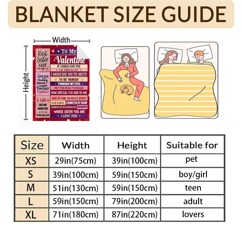 Best Sister Ever Valentine's Day Fleece Blanket 270G - To My Valentine Sister Gift with Heartfelt Message, Soft Flannel Throw Blanket for Sister, Perfect for Birthday Christmas Thanksgiving, Warm