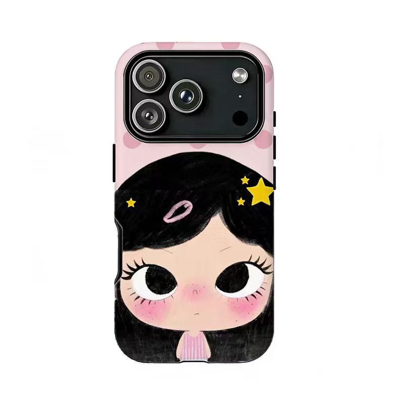 Cute Big-Eyed Girl Phone Case | Kawaii Watercolor Aesthetic,Compatible for iPhone 16 15 14 13 12 11 17Pro Max,for Samsung S25 S24 S23 S22 Ultra,Durable Dual-Layer design phone cover,Perfect Gift for Her