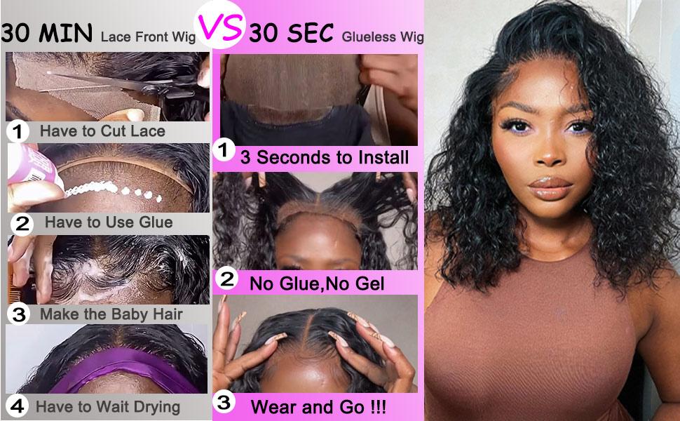 【MiuulaarHair】Wear and Go Glueless Kinky Curly 100% Human Hair wig  4X4 Pre Cut Lace Closure Pre Bleached knots Pre Plucked Natural Hairline  200 Density Natural Black Color Human Hair Wig For Black Women