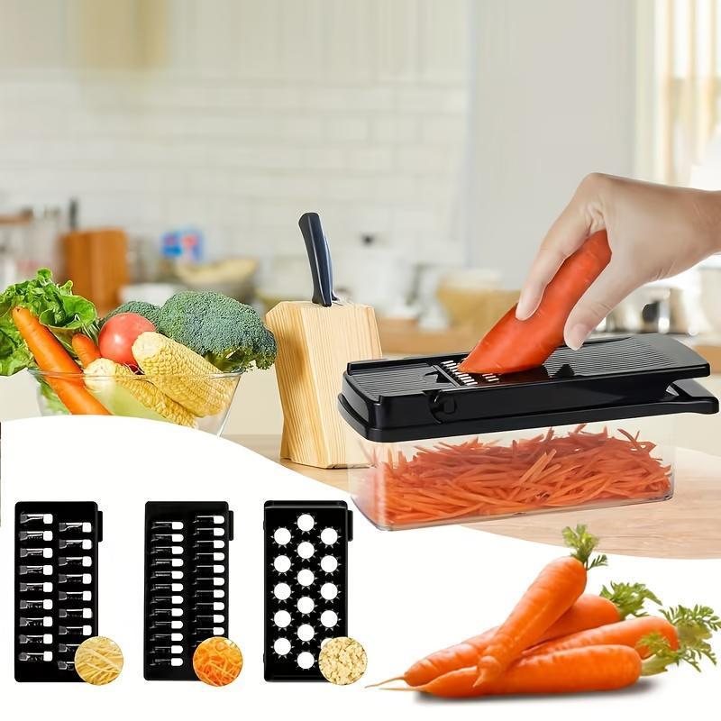 14 In 1 Multifunctional Manual Chopper | Vegetable and Spiral Chopper with 8 Stainless Steel Blades, Suitable for Fruits, Vegetables, Carrots, Potatoes, Onions - Easy to Clean, Large Capacity 6L Separator, Household Essentials