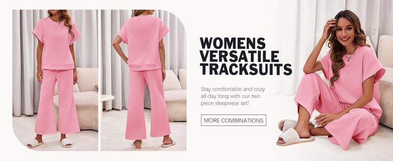 Fisoew Womens 2 Piece Outfits Sweatsuit Short Sleeve Tops and Drawstring Waist Cropped Wide Leg Pants Loungewear Sets