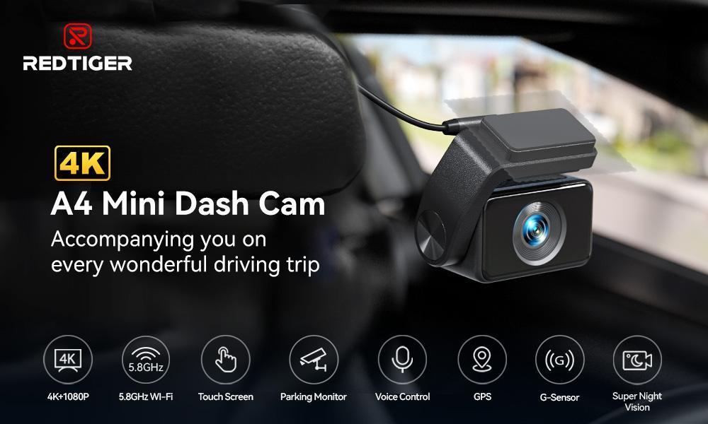 REDTIGER A4 Front & Rear Dash Cam Dashcam For Cars, 5.8GHz WiFi, 2" Touchscreen, 64GB Card，Advanced Car DVR w/Parking Monitoring, Loop Recording for Trucks & Cars