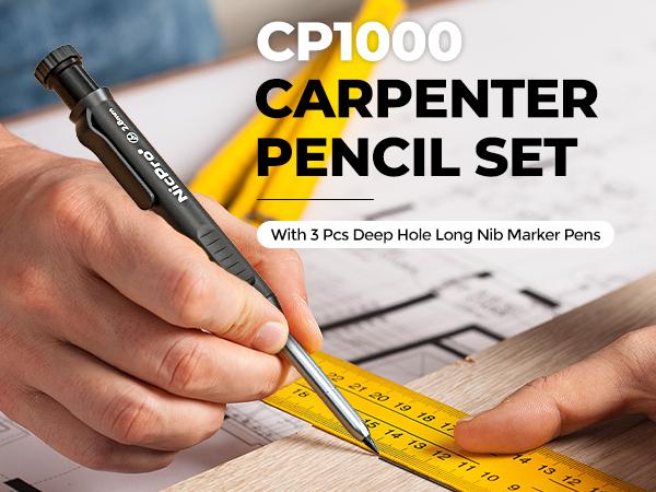 Nicpro 6 Pack CP1000 Carpenter Pencil with Sharpener, Mechanical Carpenter Pencils with 66 Refills, Deep Hole Long Nib Marker Pens for Construction, Heavy Duty Woodworking Pencil for Architect Marking