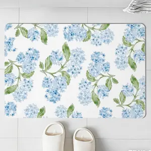 Blue Spring Hydrangea Bath Mat,Summer Floral Hydrangea Kitchen Mat,Flower Floor Mats for Living Room Bathtub Bathroom Dressing Table Kitchen Small Indoor Decor,Housewarming Gift,24x16Inch