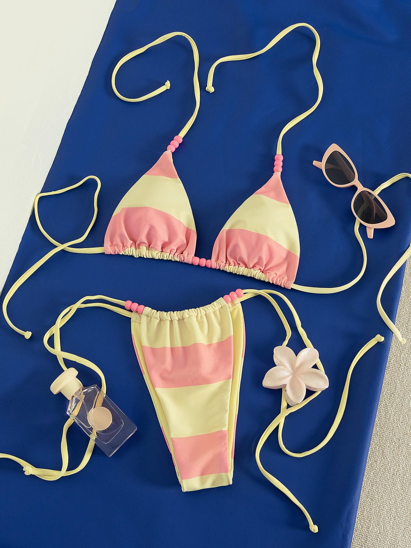 Women's Sexy Fashion Two-Piece Swimsuit Set, Striped Wireless Triangle ...