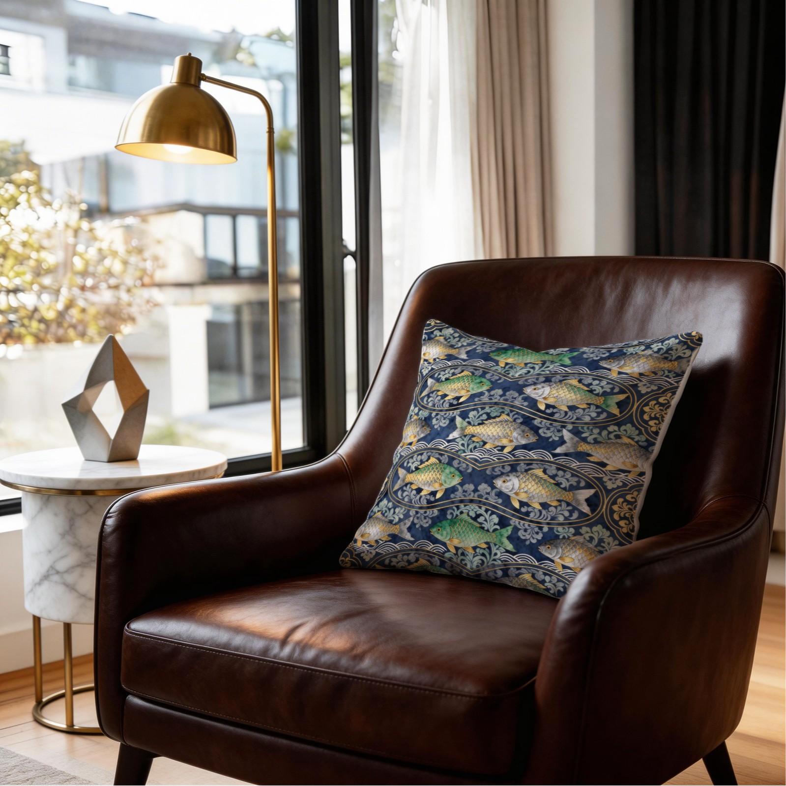 1 Pack 18×18 Inch Koi Fish Printed Throw Pillow with Invisible Zipper, Japanese Style Decorative Cushion for Couch, Sofa, Bed, Living Room and Bedroom, HD Digital Print, Fade-Resistant Soft Pillow