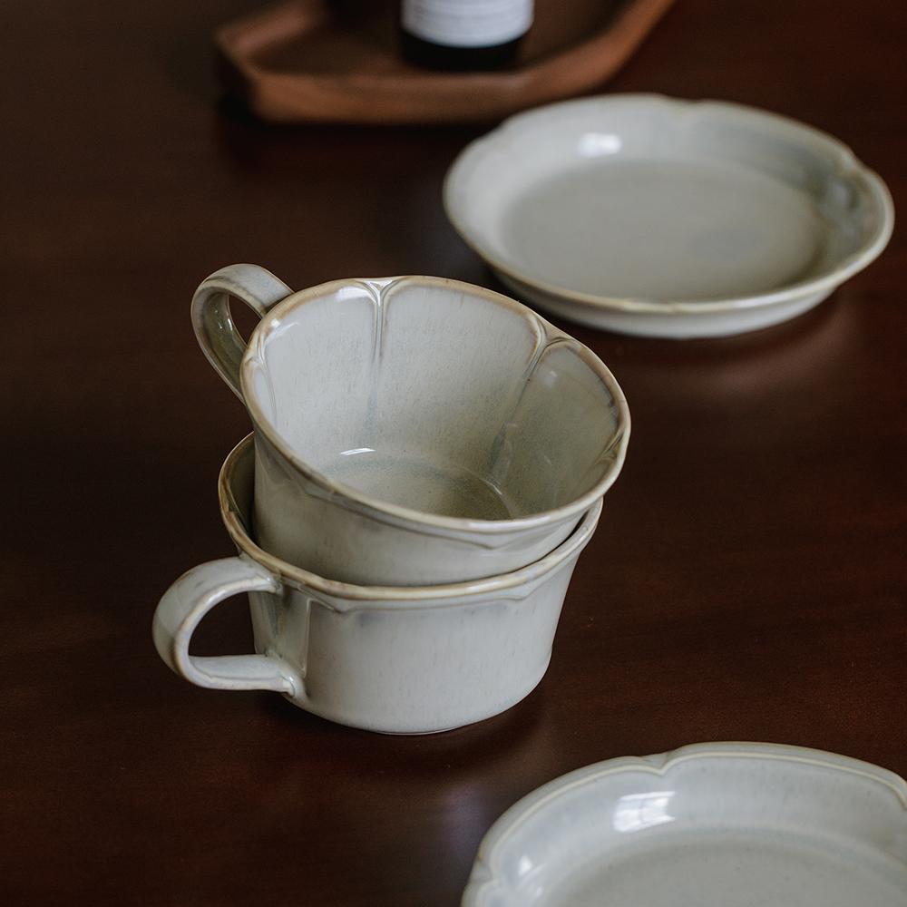 Vintage Ceramic Coffee Cup Set, Home & Commercial Use, Creative Kiln-Changed Latte Art Cup, Cappuccino Mug, Dessert Plate  Vintage Coffee Mug☕ 🥐 🍰  therapeutic cup for Cappuccino   Latte Art Coffee Cup