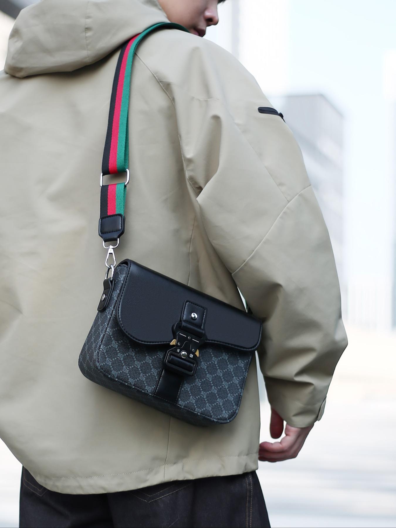 Men's Geometric Pattern Flap Closure Fashion Crossbody Bag, Casual Shoulder Bag, Multifunctional PU Leather Travel Bag, Casual Daily Use, Work School Accessory, Multifunctional Portable Bag, High Quality Bag
