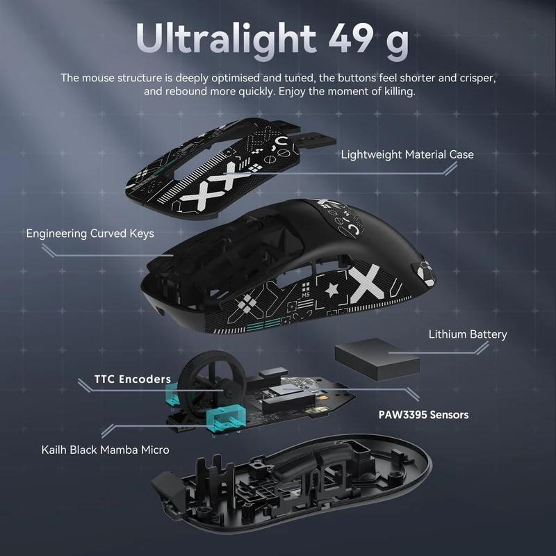 ATTACK SHARK X3 Wireless Mouse with Anti-slip Sticker, 2.4G Tri-mode Connection Gaming Mouse, 26000dpi 650IPS Lightweight Macro Gaming Mouse for PC Laptop