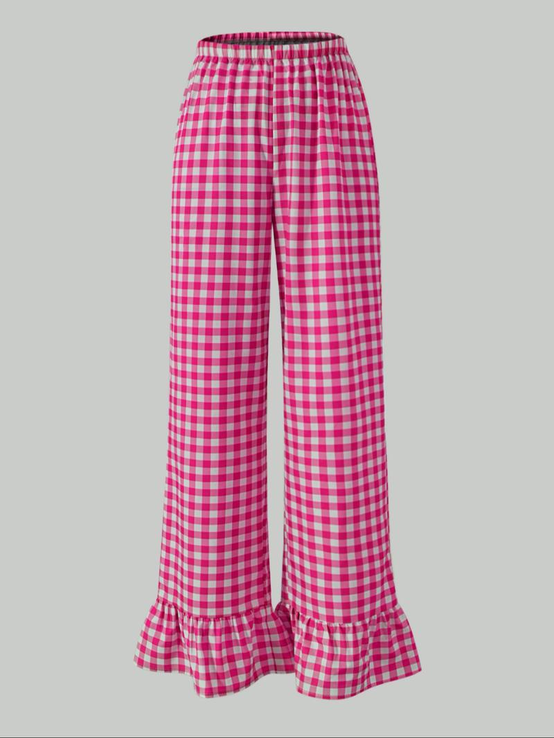 Women's Plaid Print Flare Leg Pants, Casual Loose Comfy Bell Bottom Trousers for Daily Wear, Ladies Bottoms for All Seasons, Boho Casual Trousers, Bohemian Trousers