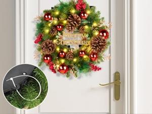Christmas Wreath Light 16 Inch Christmas Front Door Wreath with Festive Holidays Decor for Indoor & Outdoor Fireplace Window Decor Ornaments Decoration Artificial Christmas Wreath for Front Door, Window, Fireplaces