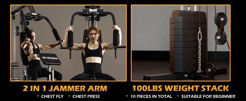 Home Gym, Multifunctional Home Gym Equipment, Home Gym Station with 150LBS Weight Stack, Exercise Equipment for Full Body Strength Training Lat Pulldown Machine