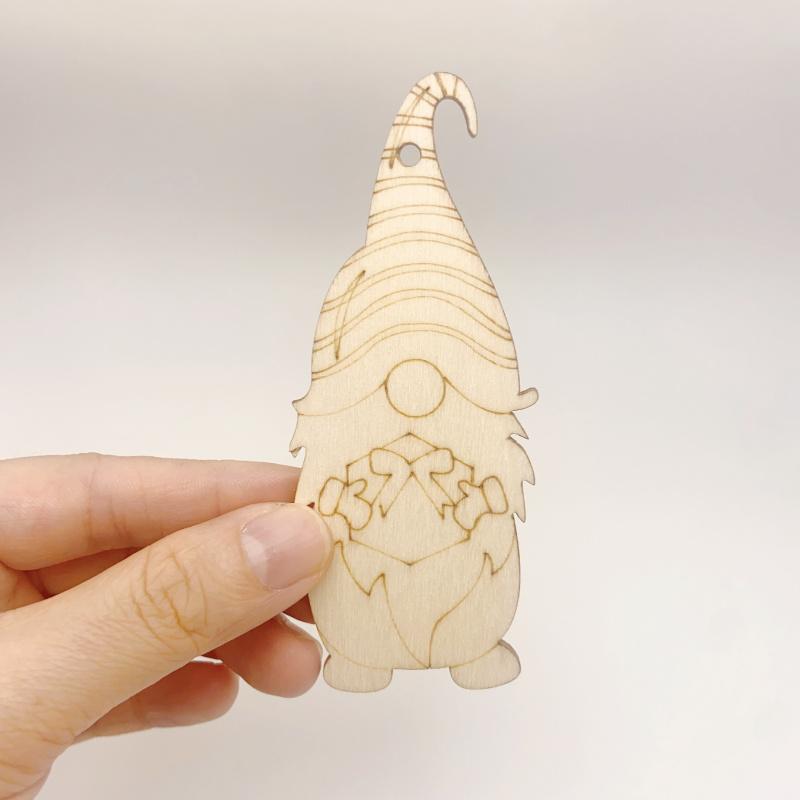 10 Piece Unfinished Wooden Gnome Figurines Set for Christmas Crafting and Home Decor Paintable Ornaments with Hanging Cord