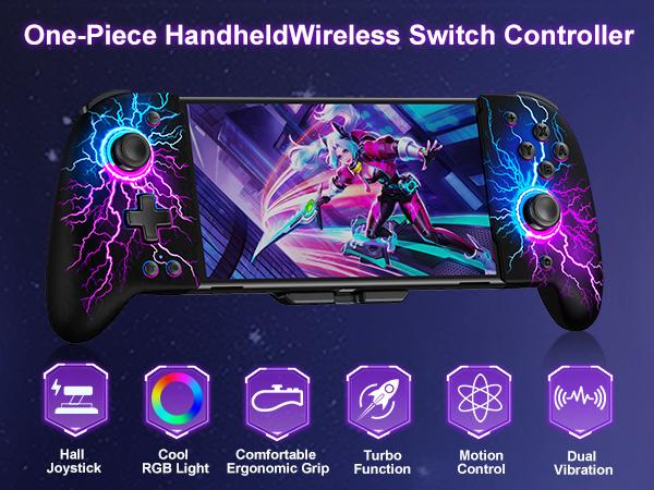Wireless Hall Effect Joystick Switch Controllers, One-Piece Joypad Controller Replacement for Switch Controller/OLED, Switch Pro Controller with RGB/Programmable/Dual Vibration/TURBO/Wakeup Switch Accessories Console