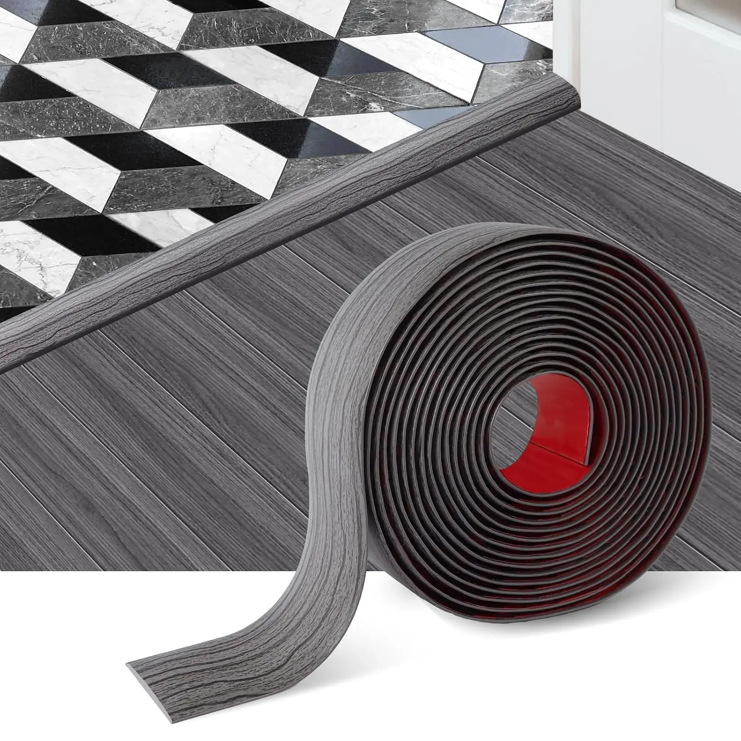 FONUNO Vinyl Floor Transition Strip Self Adhesive Threshold Strip 2" W | Peel and Stick Transition Strips for Doorway Floor Divider Strip, Elegant Wood Grain Design, 5cm, 3.3Ft, Dark Gray