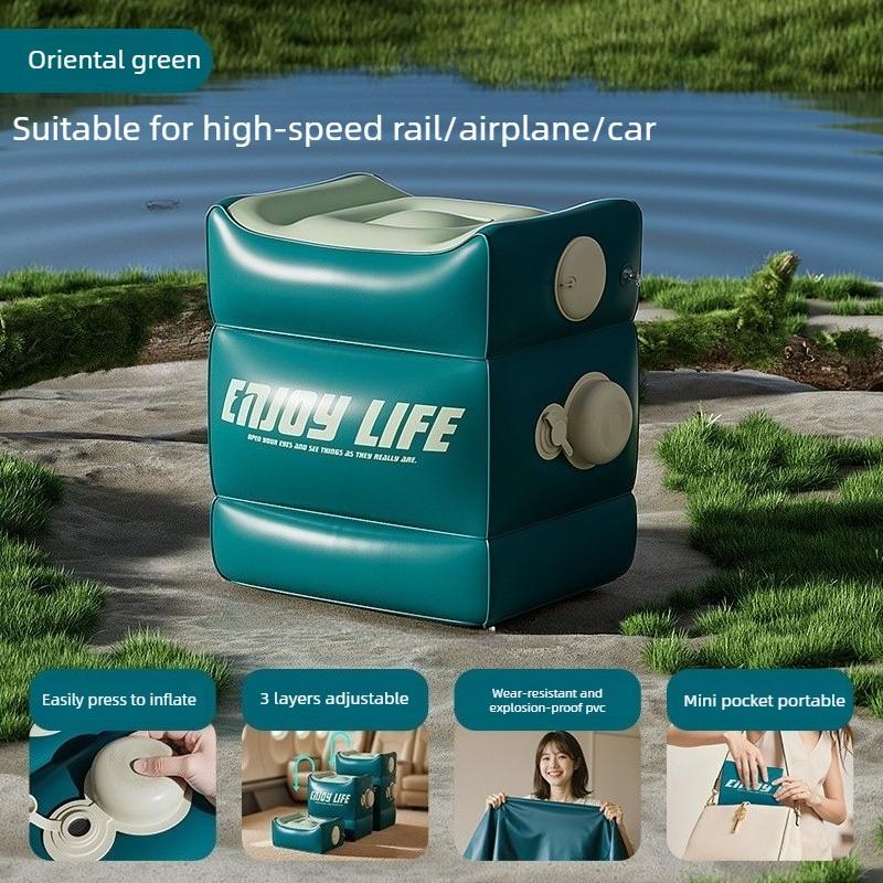 Portable inflatable foot mat pillow, adjustable height PVC travel footrest, suitable for airplanes, trains, cars, home, and office, ergonomically designed leg elevation pad, ideal for long flights, sleeping, relaxing, reducing swelling and fatigue