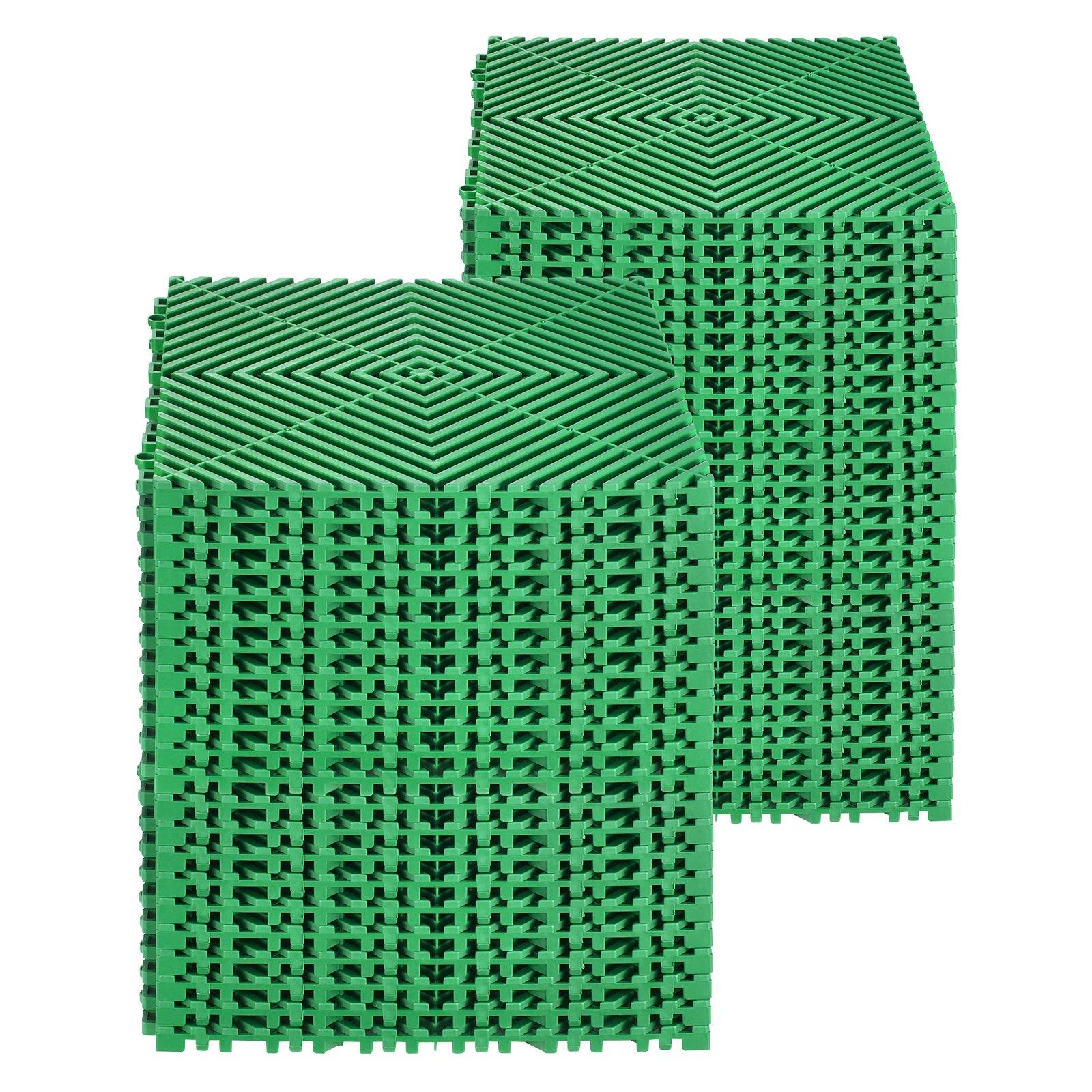 VEVOR Interlocking Drainage Mat, 50 Pcs Modular Interlocking Cushion, 12" x 12" Splicing Drainage Mats, Non-Slip Green PP Drainage Floor Tile and Shower Mat, for Garage, Garden, Kitchen & Outdoor